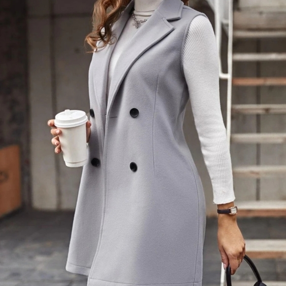 Thick Woolen lapel sleeveless coat.M(Fits 12-18) SHEIN - Picture 3 of 5